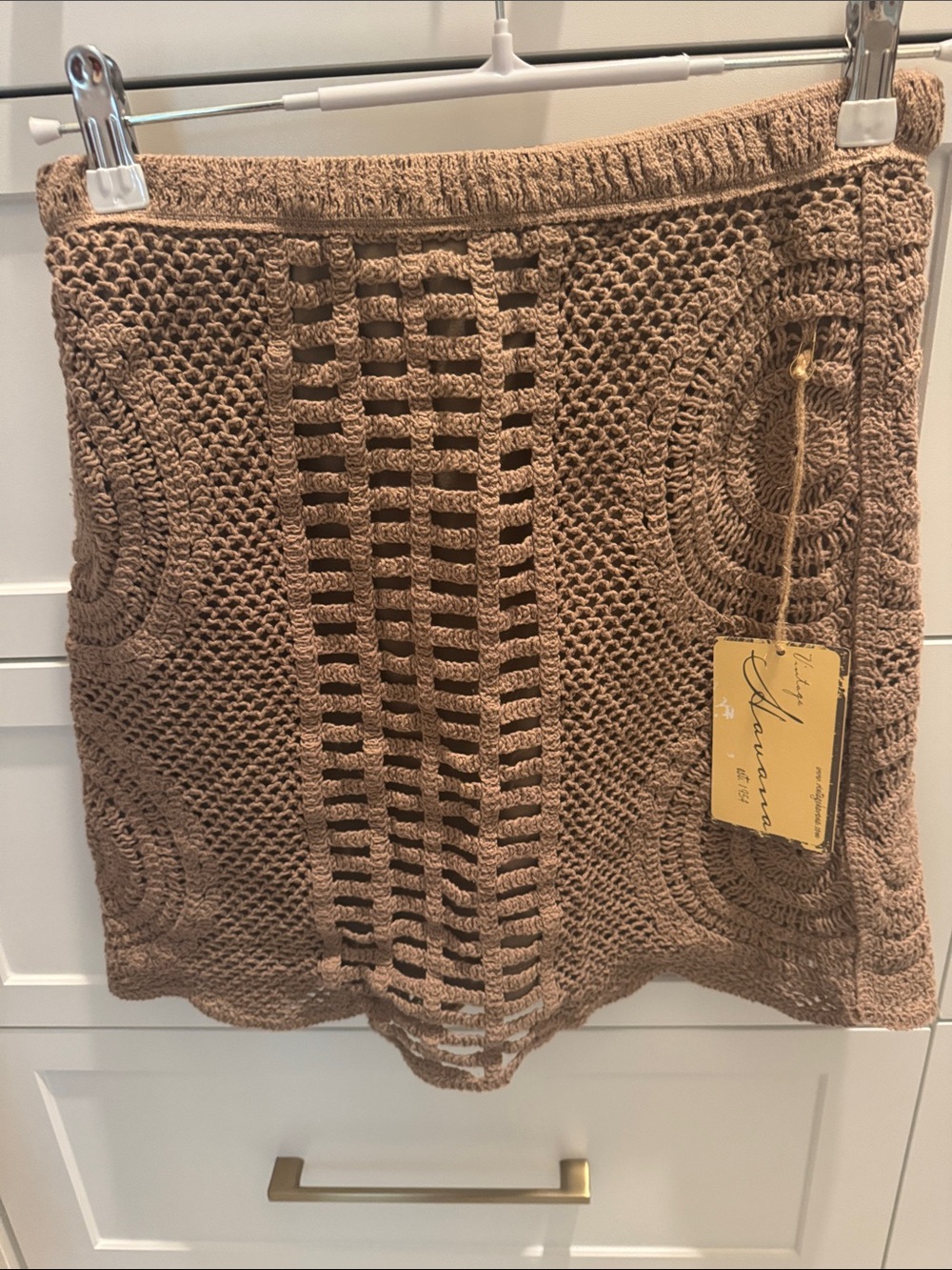 Vintage Havana tan crochet elastic-waist skirt